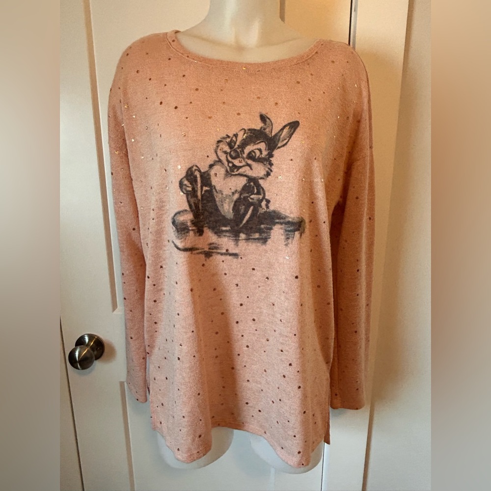 Disney peachy/pink Thumper sequins style sweater sz lg